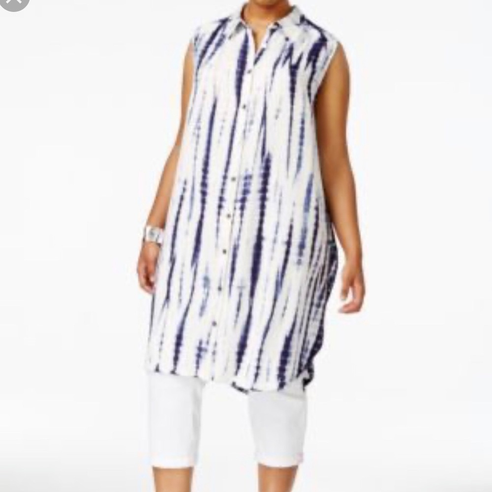 Nanette Lepore Shibori Tie-Dye Midi Shirt Dress 1X